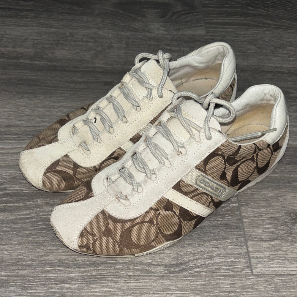 Coach Brown & Cream Logo Low-Top Sneakers